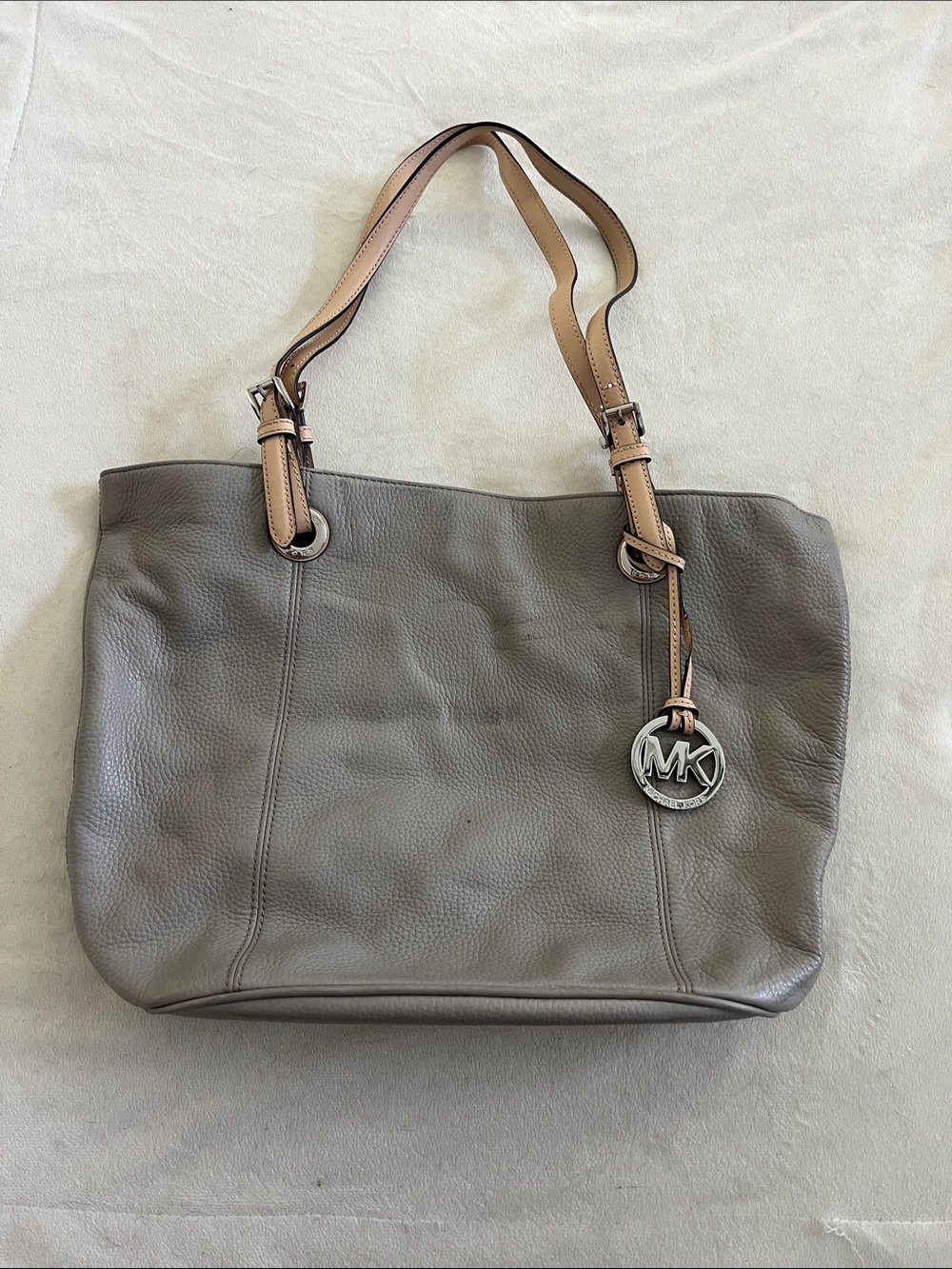 Michael Kors Gray Leather Tote with Tan Straps